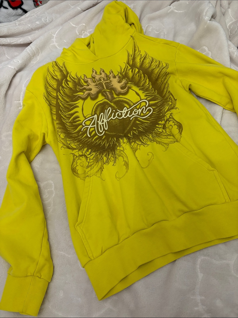 Affliction Women’s Yellow Graphic Hoodie Sweatshirt